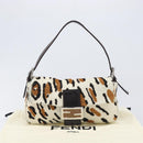 FENDI Mamma Baguette Shoulder Bag Harako leather Beige Silver Auth 202898SAM-12