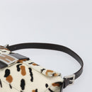 FENDI Mamma Baguette Shoulder Bag Harako leather Beige Silver Auth 202898SAM-15