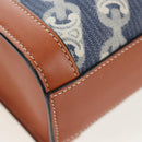 CELINE Macadam Canvas Vertical Cabas Small Hand Bag Navy Gold Auth 202902M-17