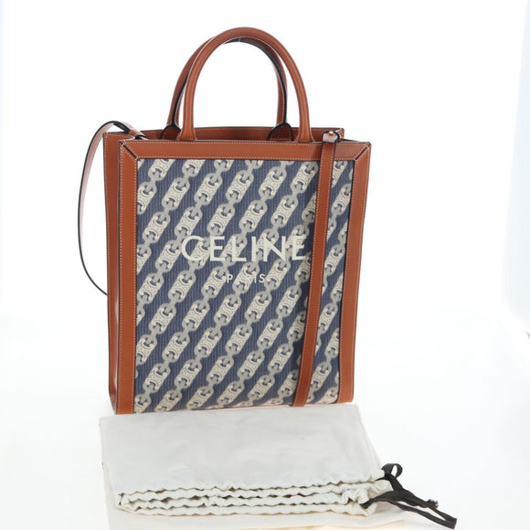 CELINE Macadam Canvas Vertical Cabas Small Hand Bag Navy Gold Auth 202902M