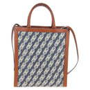 CELINE Macadam Canvas Vertical Cabas Small Hand Bag Navy Gold Auth 202902M-2
