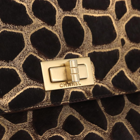 CHANEL 2.55 Chain Shoulder Bag Harako leather Brown Gold CC Auth 202903SAV