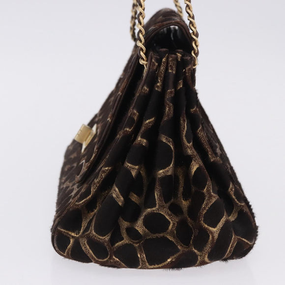 CHANEL 2.55 Chain Shoulder Bag Harako leather Brown Gold CC Auth 202903SAV