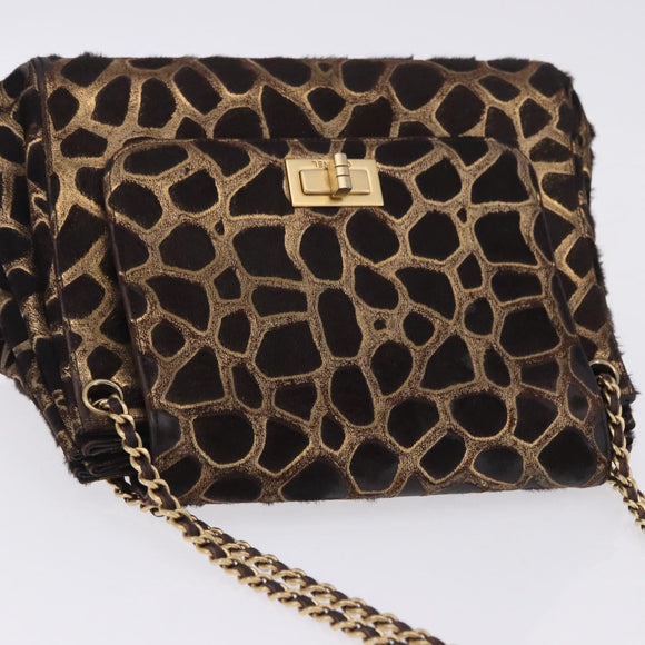 CHANEL 2.55 Chain Shoulder Bag Harako leather Brown Gold CC Auth 202903SAV