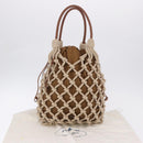 PRADA Tote Bag Knitted Fabrics Beige Silver Auth 202904SAM-12