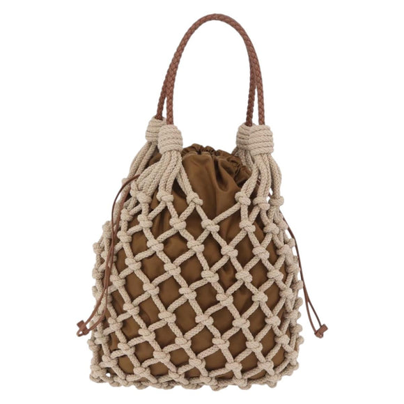 PRADA Tote Bag Knitted Fabrics Beige Silver Auth 202904SAM