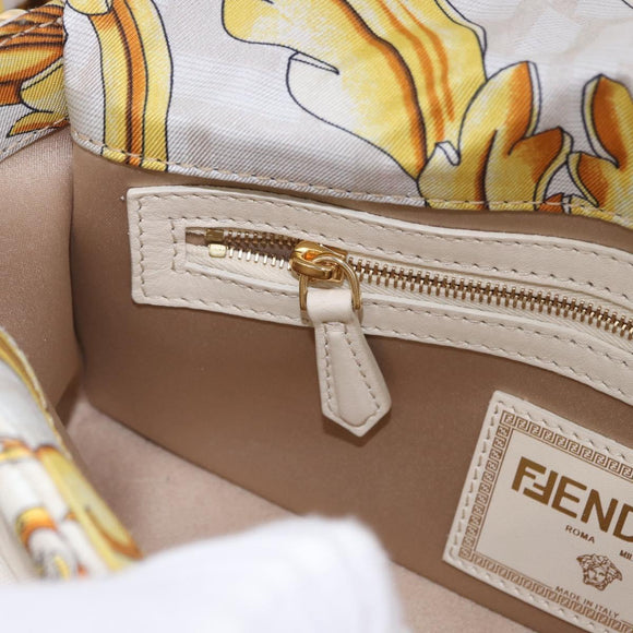 FENDI Zucca Canvas Mamma Baguette Bag Nylon FENDACE Beige Gold Auth 202905SAM