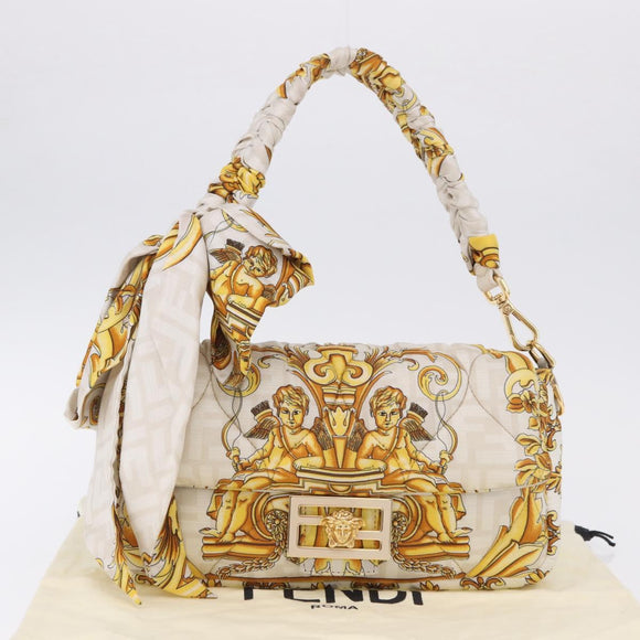 FENDI Zucca Canvas Mamma Baguette Bag Nylon FENDACE Beige Gold Auth 202905SAM