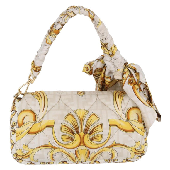 FENDI Zucca Canvas Mamma Baguette Bag Nylon FENDACE Beige Gold Auth 202905SAM