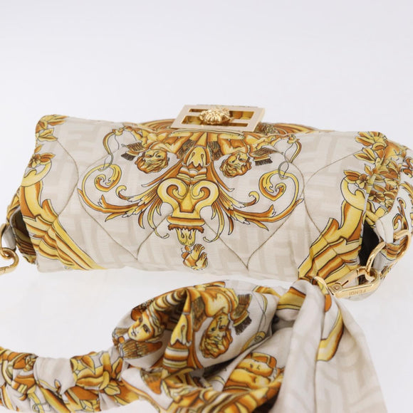 FENDI Zucca Canvas Mamma Baguette Bag Nylon FENDACE Beige Gold Auth 202905SAM
