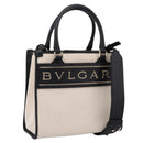 BVLGARI Hand Bag Canvas 2way Beige Gold Auth 202907M-1