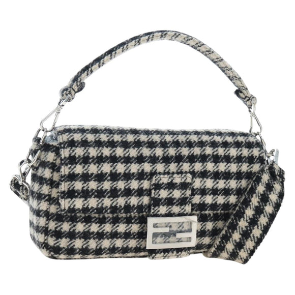 FENDI Newbucket Mamma Baguette Shoulder Bag Wool 2way Black Silver Auth 202909SAV