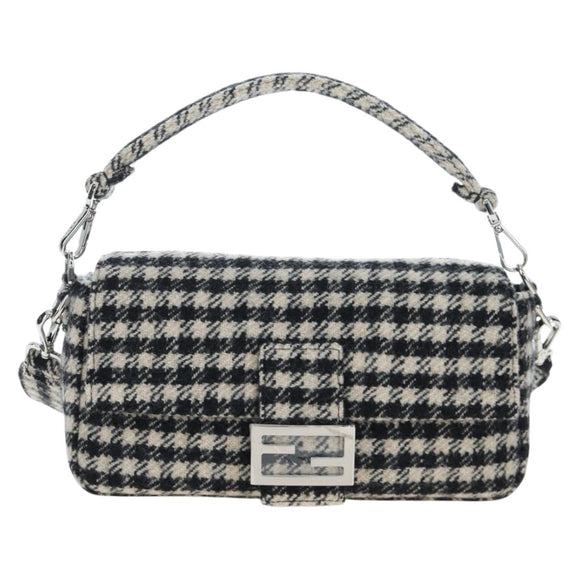 FENDI Newbucket Mamma Baguette Shoulder Bag Wool 2way Black Silver Auth 202909SAV