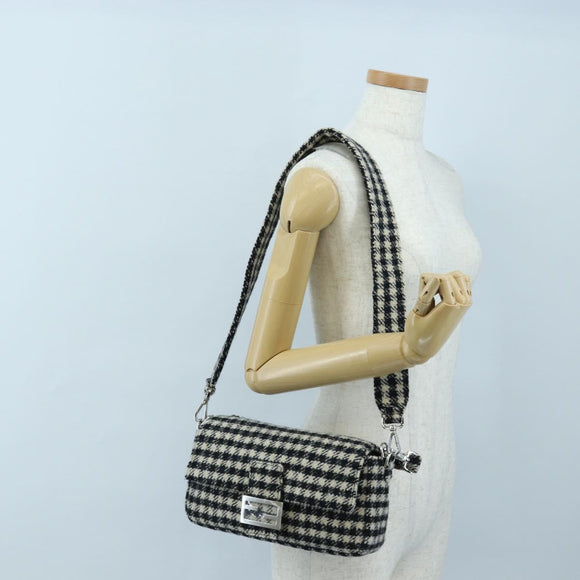 FENDI Newbucket Mamma Baguette Shoulder Bag Wool 2way Black Silver Auth 202909SAV