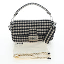 FENDI Newbucket Mamma Baguette Shoulder Bag Wool 2way Black Silver Auth 202909SAV-12
