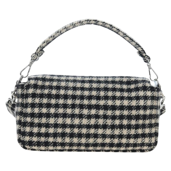 FENDI Newbucket Mamma Baguette Shoulder Bag Wool 2way Black Silver Auth 202909SAV