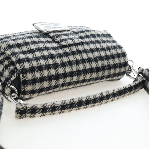 FENDI Newbucket Mamma Baguette Shoulder Bag Wool 2way Black Silver Auth 202909SAV