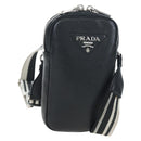 PRADA Shoulder Bag Vittero Dino Leather Black Silver Auth 202911V-1