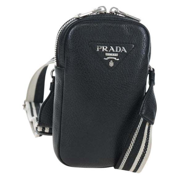 PRADA Shoulder Bag Vittero Dino Leather Black Silver Auth 202911V