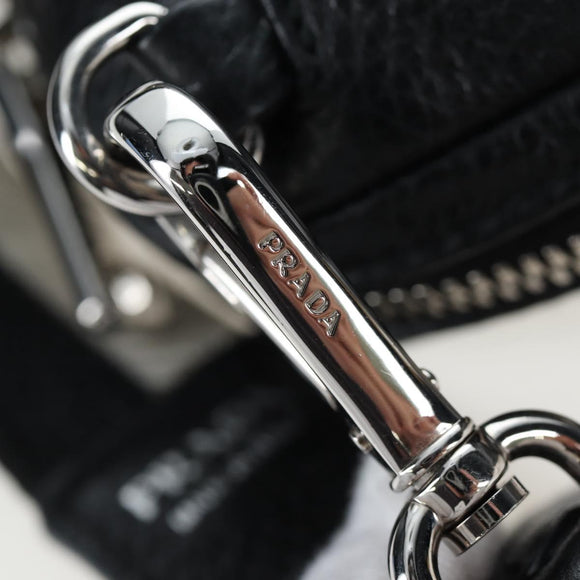 PRADA Shoulder Bag Vittero Dino Leather Black Silver Auth 202911V