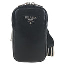 PRADA Shoulder Bag Vittero Dino Leather Black Silver Auth 202911V-13