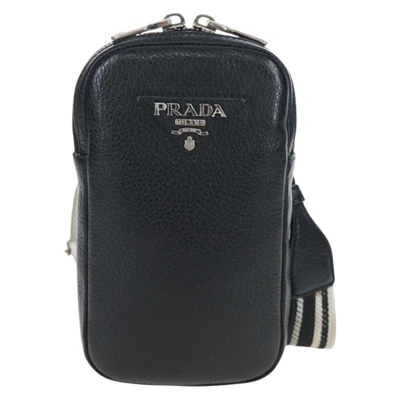 PRADA Shoulder Bag Vittero Dino Leather Black Silver Auth 202911V