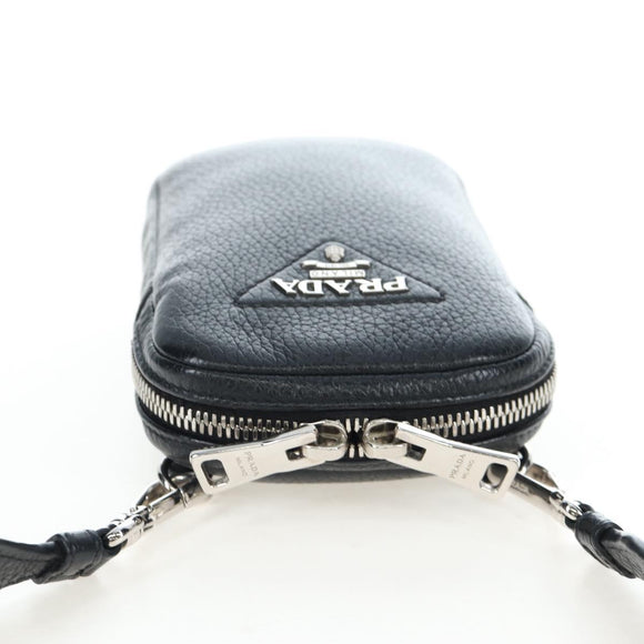 PRADA Shoulder Bag Vittero Dino Leather Black Silver Auth 202911V