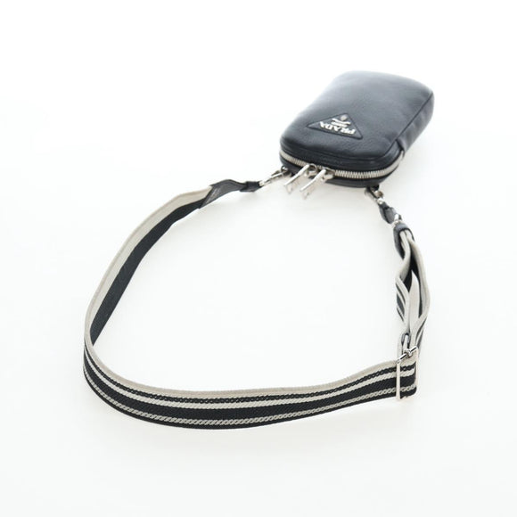PRADA Shoulder Bag Vittero Dino Leather Black Silver Auth 202911V