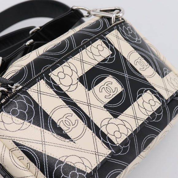 CHANEL Camelia Shoulder Bag PVC Canvas Black Silver CC Auth 202912SAM