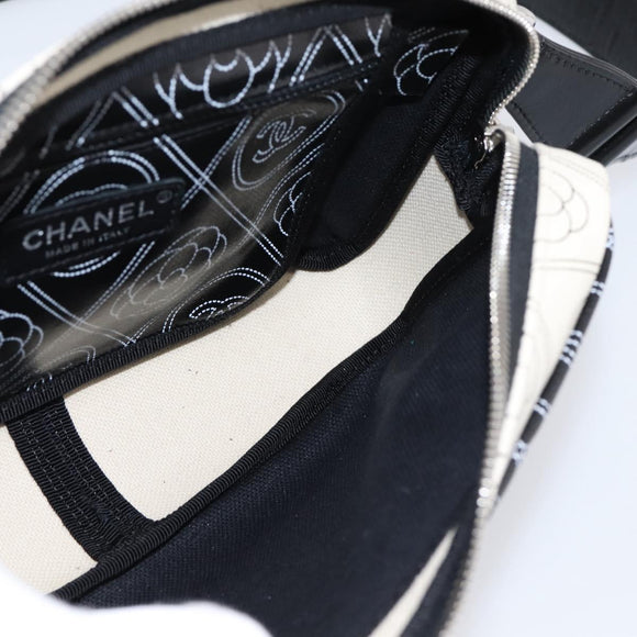 CHANEL Camelia Shoulder Bag PVC Canvas Black Silver CC Auth 202912SAM