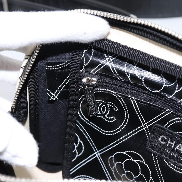 CHANEL Camelia Shoulder Bag PVC Canvas Black Silver CC Auth 202912SAM