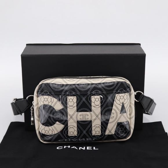 CHANEL Camelia Shoulder Bag PVC Canvas Black Silver CC Auth 202912SAM