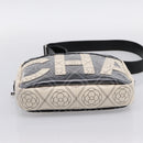 CHANEL Camelia Shoulder Bag PVC Canvas Black Silver CC Auth 202912SAM-5