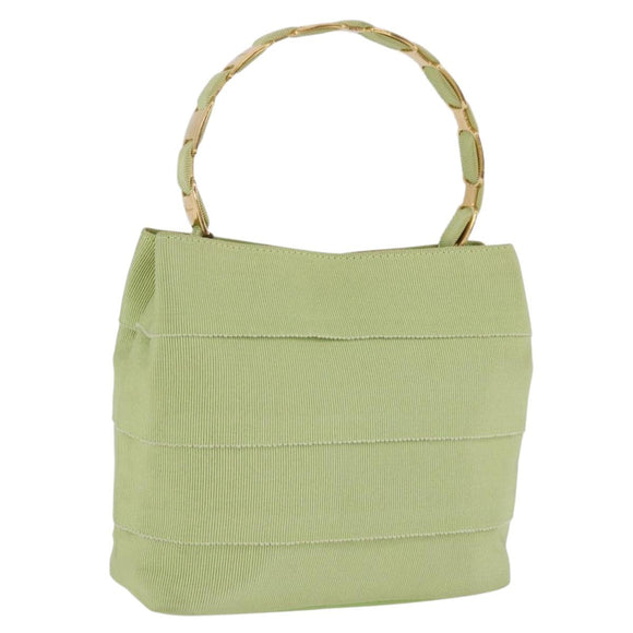 Salvatore Ferragamo Vala Hand Bag Canvas Green Gold Auth 202914A