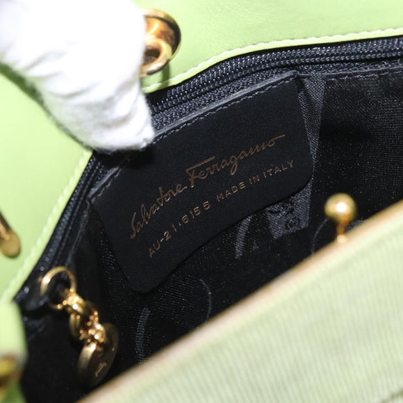Salvatore Ferragamo Vala Hand Bag Canvas Green Gold Auth 202914A