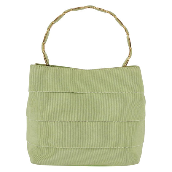 Salvatore Ferragamo Vala Hand Bag Canvas Green Gold Auth 202914A
