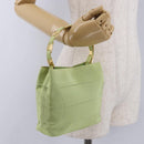 Salvatore Ferragamo Vala Hand Bag Canvas Green Gold Auth 202914A-22