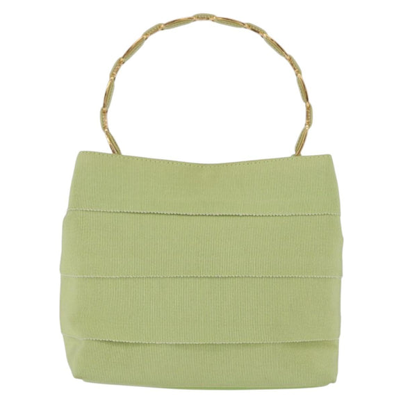 Salvatore Ferragamo Vala Hand Bag Canvas Green Gold Auth 202914A