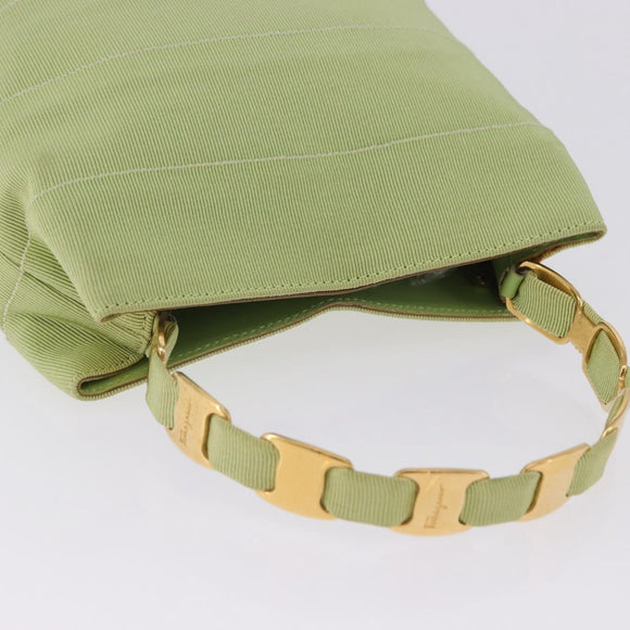 Salvatore Ferragamo Vala Hand Bag Canvas Green Gold Auth 202914A
