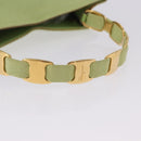 Salvatore Ferragamo Vala Hand Bag Canvas Green Gold Auth 202914A-7