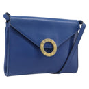 CELINE Circle Shoulder Bag Leather Blue Gold Auth 202918A-1