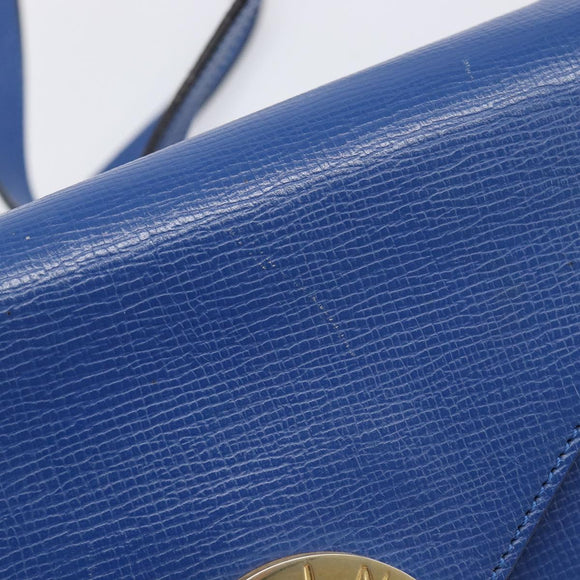 CELINE Circle Shoulder Bag Leather Blue Gold Auth 202918A