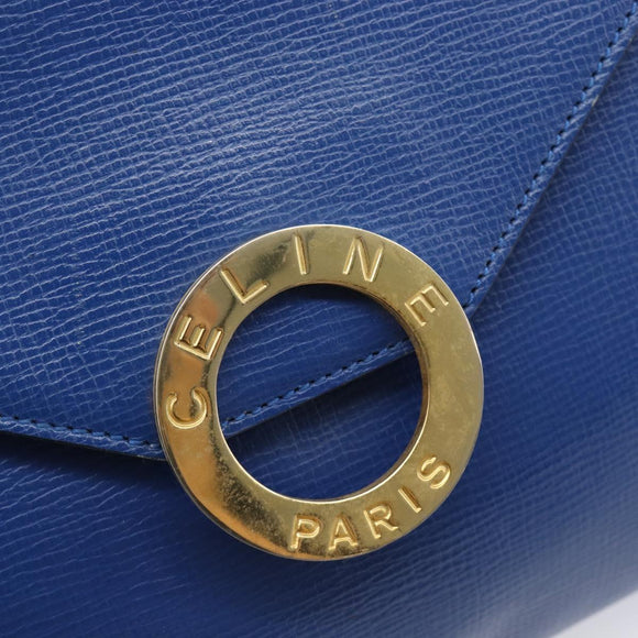CELINE Circle Shoulder Bag Leather Blue Gold Auth 202918A