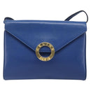 CELINE Circle Shoulder Bag Leather Blue Gold Auth 202918A-2