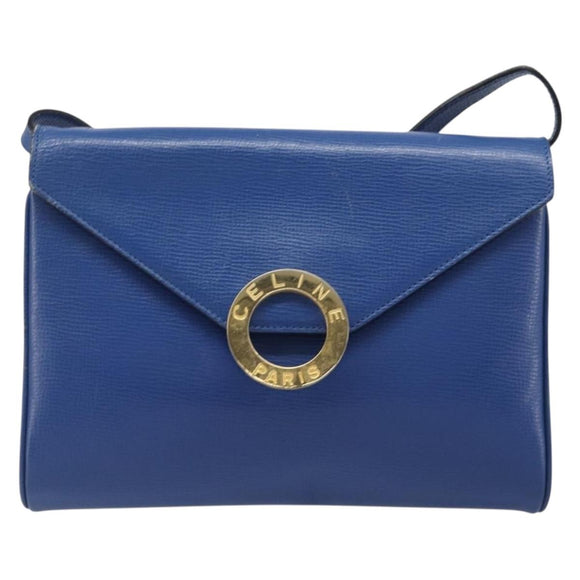 CELINE Circle Shoulder Bag Leather Blue Gold Auth 202918A