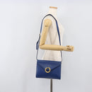 CELINE Circle Shoulder Bag Leather Blue Gold Auth 202918A-26