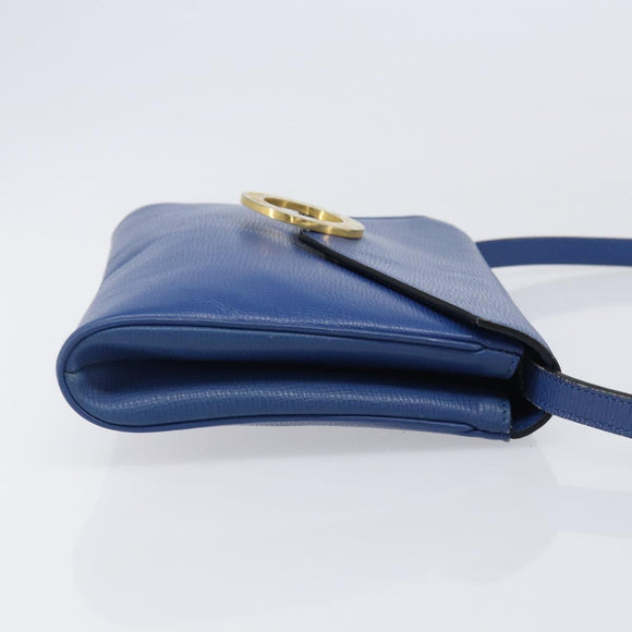 CELINE Circle Shoulder Bag Leather Blue Gold Auth 202918A