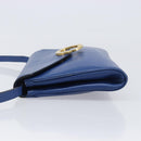 CELINE Circle Shoulder Bag Leather Blue Gold Auth 202918A-5