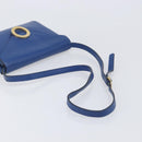 CELINE Circle Shoulder Bag Leather Blue Gold Auth 202918A-8