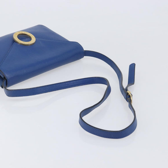 CELINE Circle Shoulder Bag Leather Blue Gold Auth 202918A